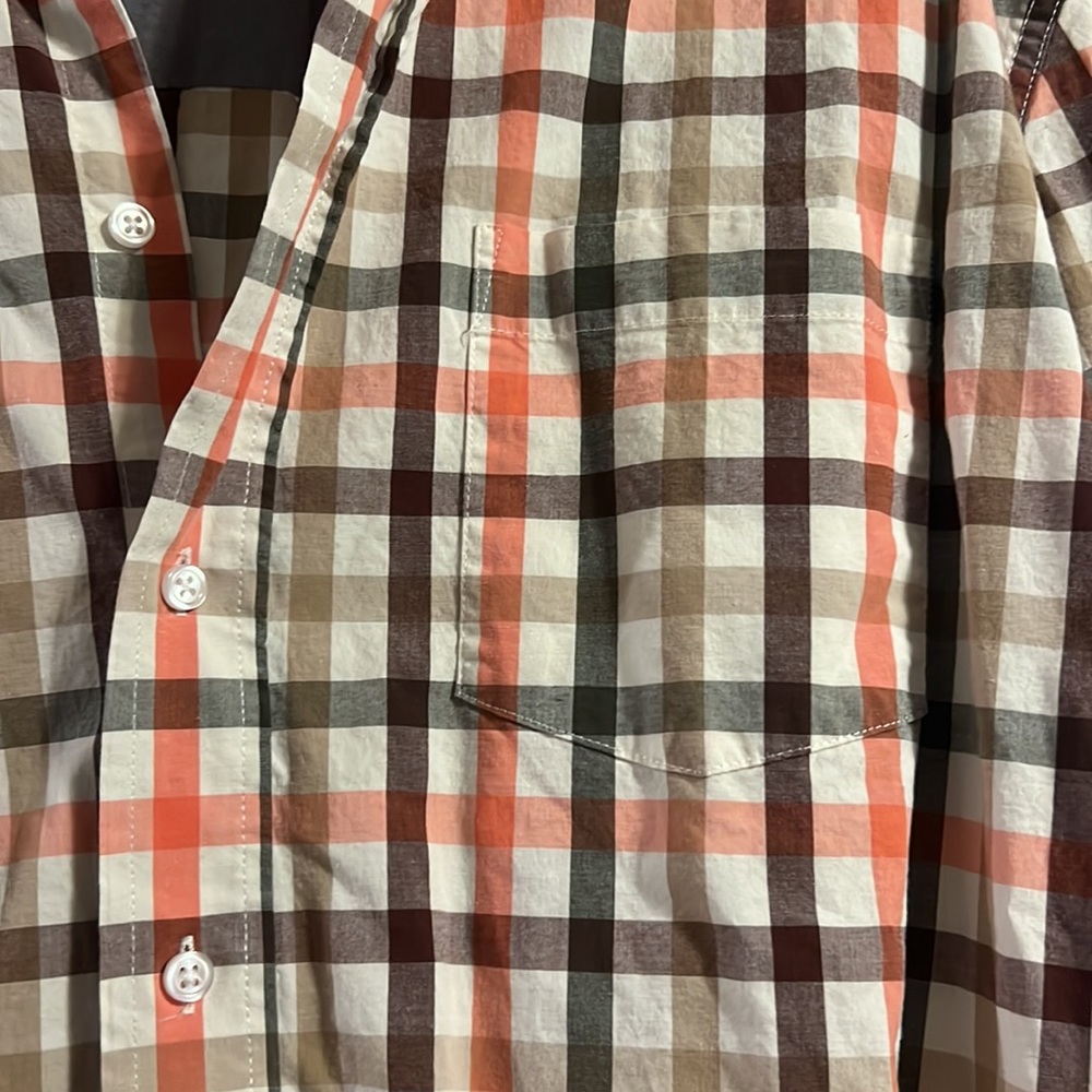 George Mens 2XL 50-52 Orange and Brown Plaid Button Dress Shirt - Picture 2 of 4